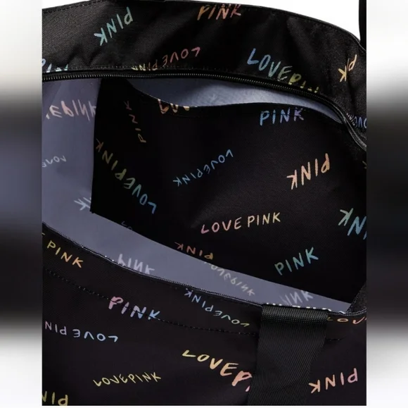NWT! VICTORIA'S SECRET MULTI-COLORED BLACK LOGO TOTE - Picture 5 of 7